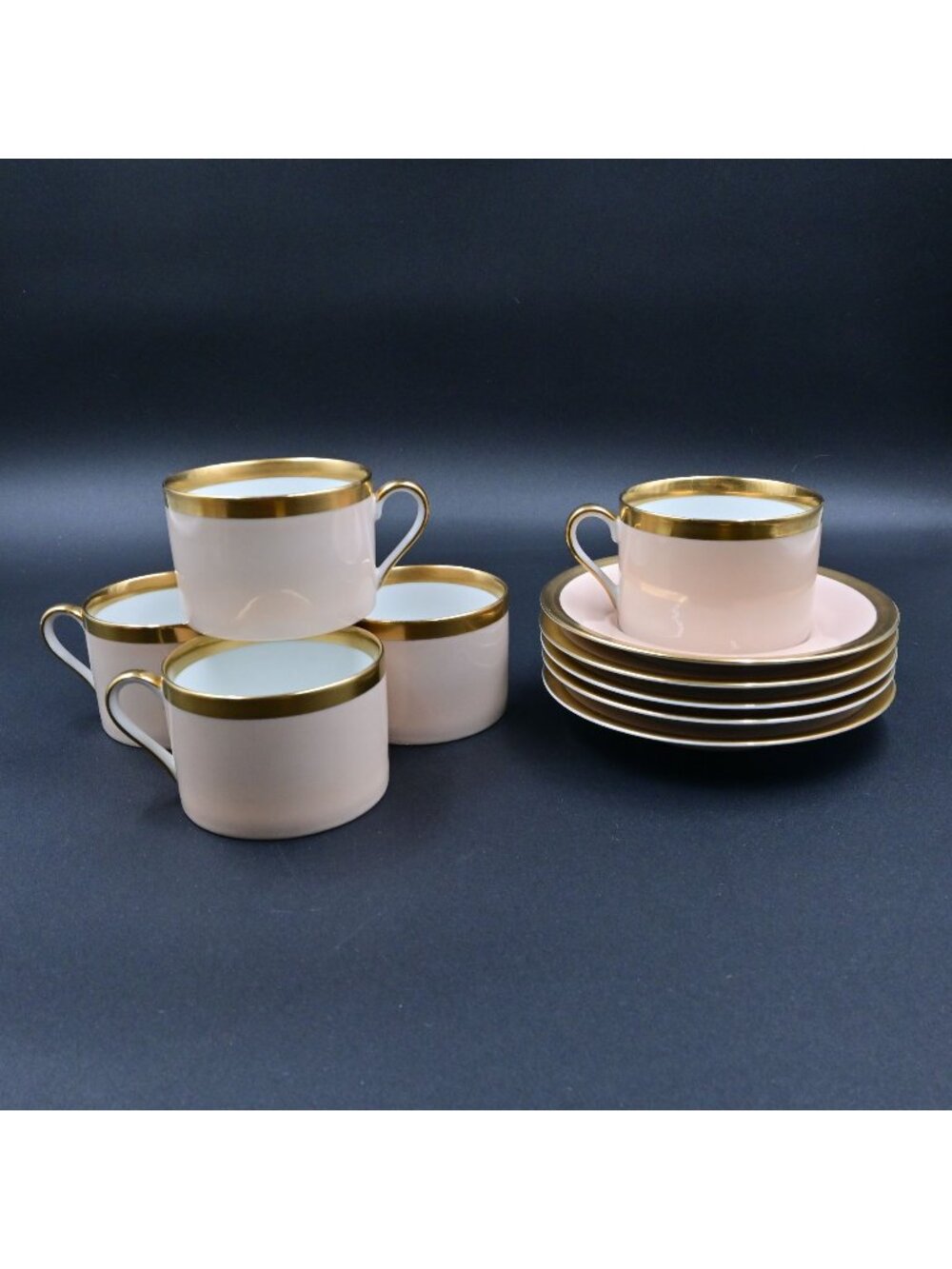 Fitz And Floyd Versailles Peach Flat Tea Cups & Saucers Set of 5 Vintage 1982